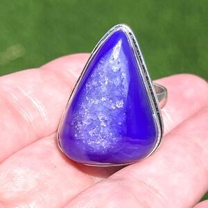 Gorgeous Purple Blue Botswana Agate Druzy Sterling Silver Ring Sz 9